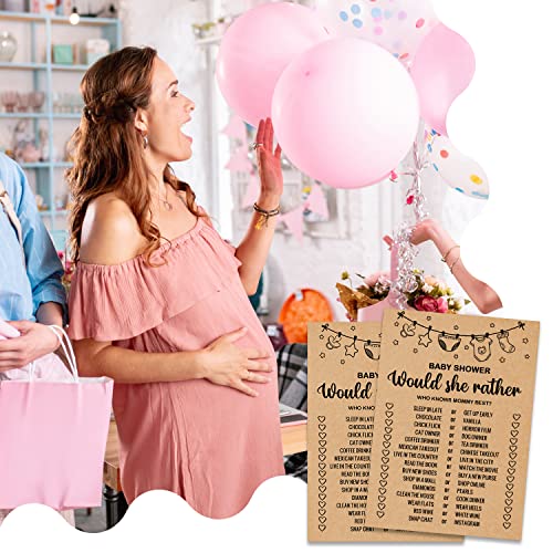 Misaidou Baby Shower Game Cards, Would She Rather Baby Shower Games Ideas, Set of 30 Cards, Rustic Bridal Wedding Showers or Bachelorette Party Game, Kraft - Image 5