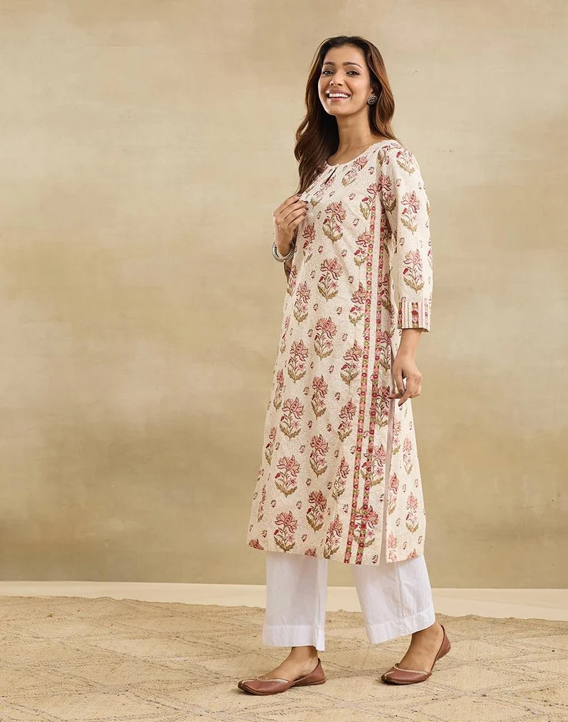 Fabindia  White Cotton Long Kurta for Women | Best Price UAE