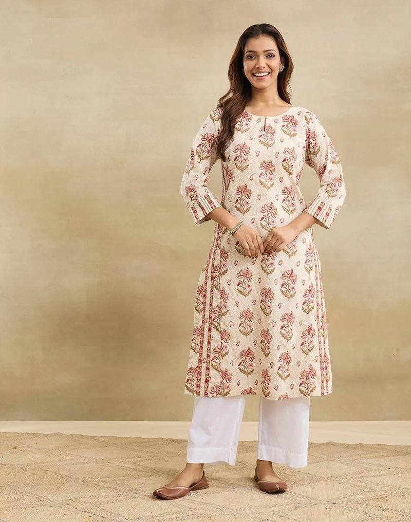 Fabindia White Cotton Long Kurta