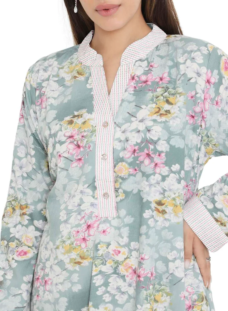 هانا آند سارا LONG VISCOSE FLORAL PRINTED COLLAR ARABIC KAFTAN JALABIYA FARASHA DRESS