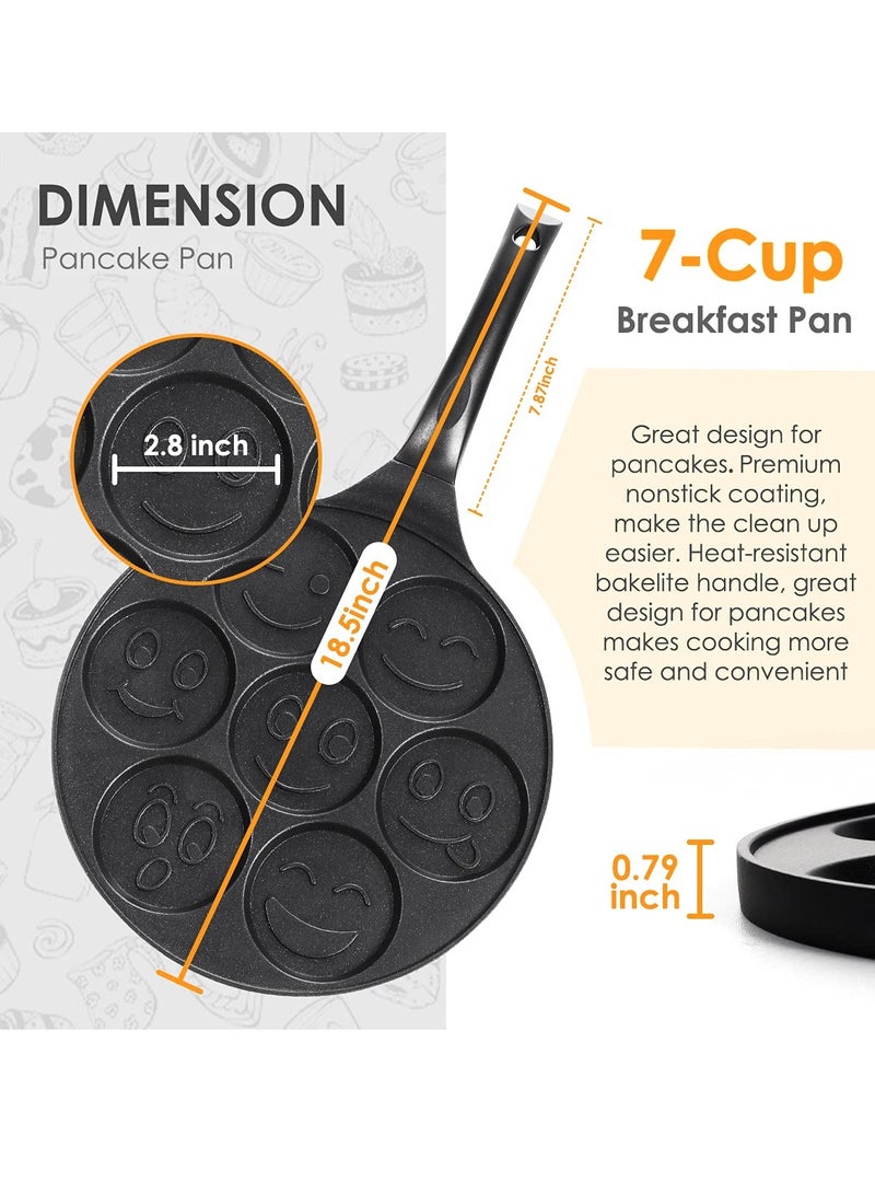 Barakah مقلاة بان كيك غير لاصقة ممتعة مع 7 قوالب وجه مبتسم، مثالية لوجبة الإفطار للأطفال، سهلة الاستخدام والتنظيف - Image 3