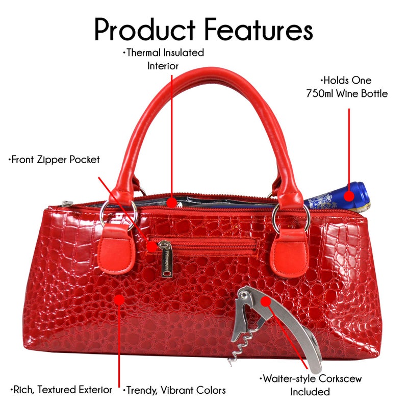 Primeware Wine Clutch Bag (Thermal Insulated) Trendy Womens Carry Tote | Holds Red & White 750Ml Bottles | Trendy Fashion | Incl. Portable Waiter-Style Corkscrew - Image 3
