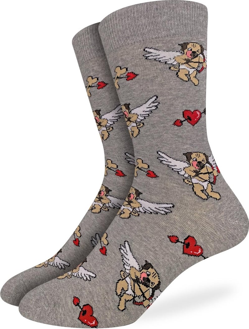 Good Luck Sock Men's Valentine's Day Cupid Pugs Socks, Adult, Shoe Size 7-12 - Image 1