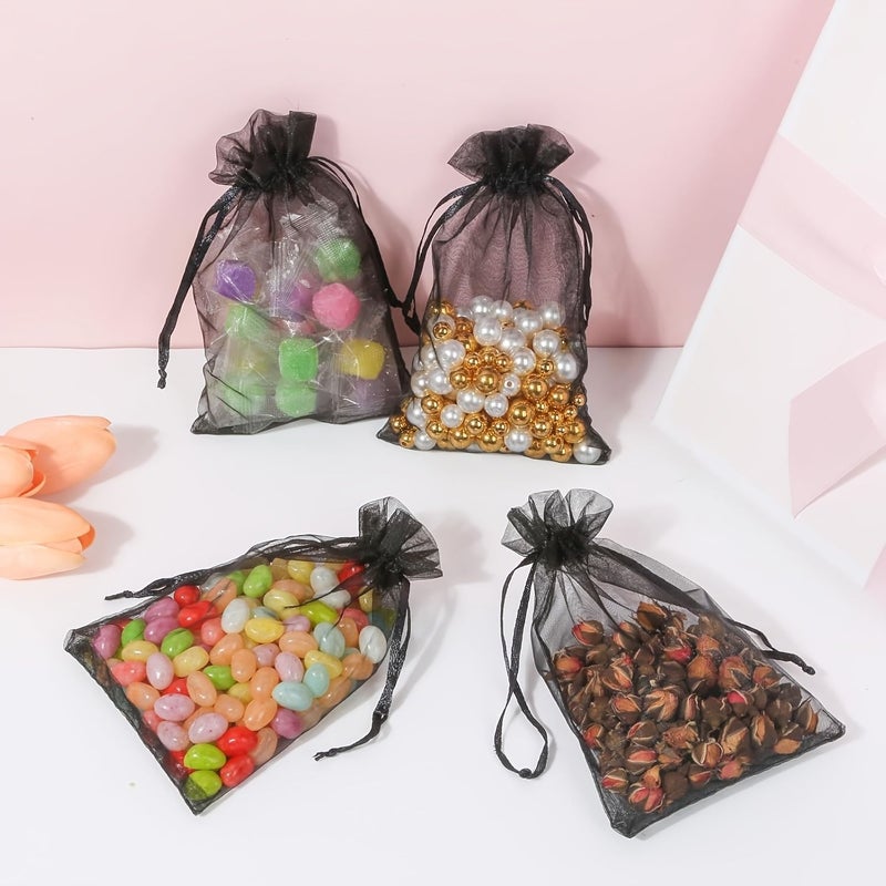 100pc Black 9x12 cm Mesh Drawstring Gift Bags Reusable for Party Favors Wrapping - Image 4
