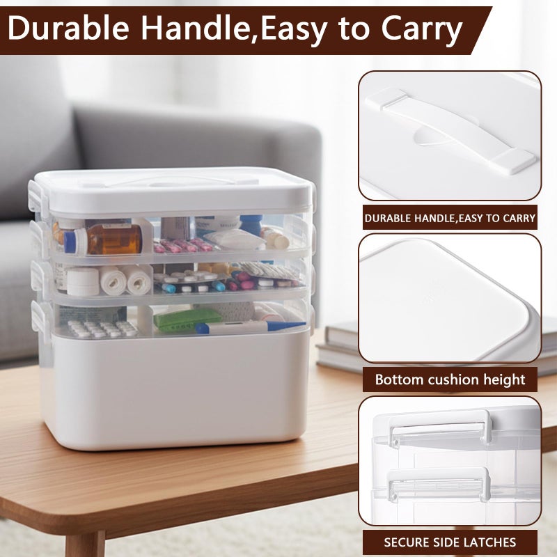 Mowhut 4-Tier Medicine Organizer, Medicine Cabinet Storage Box with 7 Day Pill Organizer 2 Times a Day, Stackable First aid Box with Hidden Handle, Home Organization Essentials - Image 2