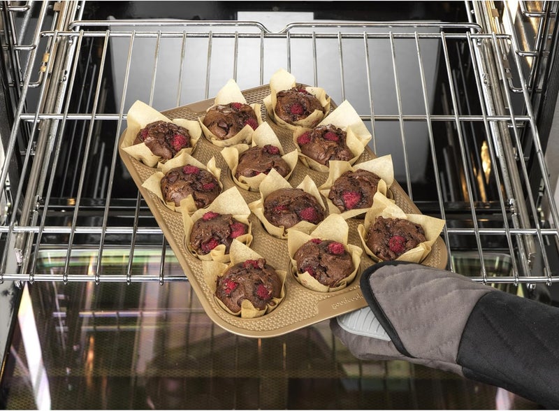 قالب الكب كيك غير اللاصق من الفولاذ الكربوني المحبب من BestBake، 12 كوب، برونزي - Image 5