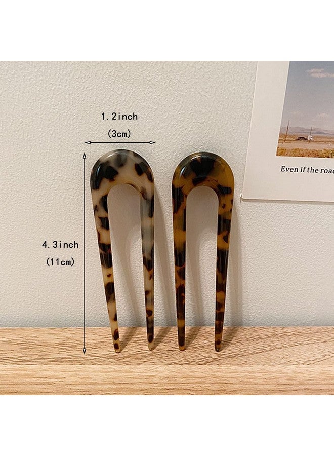 Benefree 2 Pack Benefree French Style Cellulose Acetate Tortoise Shell U Shaped Hair Pins Fork 2 Prong Updo Chignon Pin for Women Girls Hairstyle Accessories（Tortoiseshell and White Tortoiseshell) - Image 3