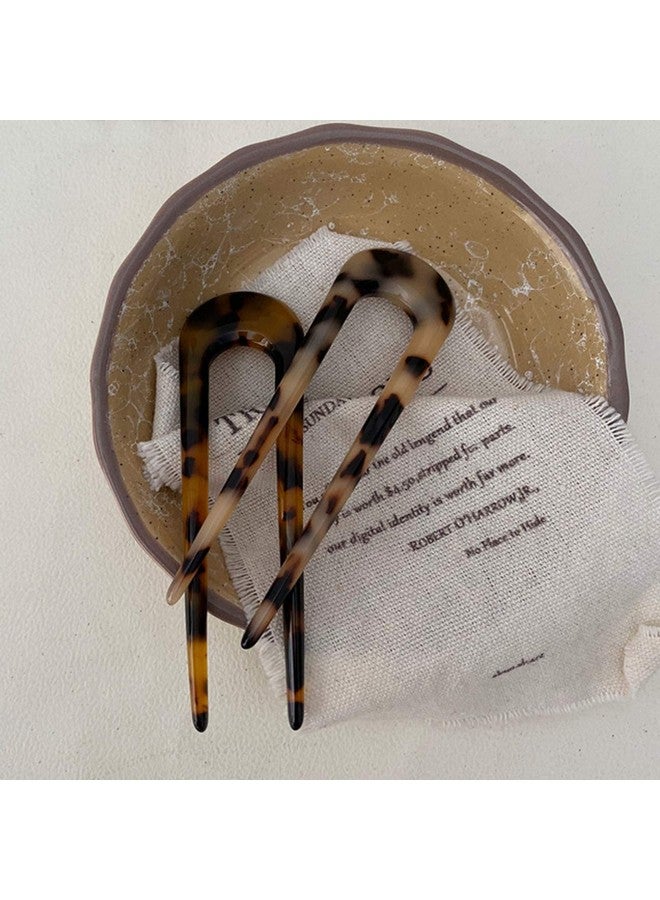 Benefree 2 Pack Benefree French Style Cellulose Acetate Tortoise Shell U Shaped Hair Pins Fork 2 Prong Updo Chignon Pin for Women Girls Hairstyle Accessories（Tortoiseshell and White Tortoiseshell) - Image 4