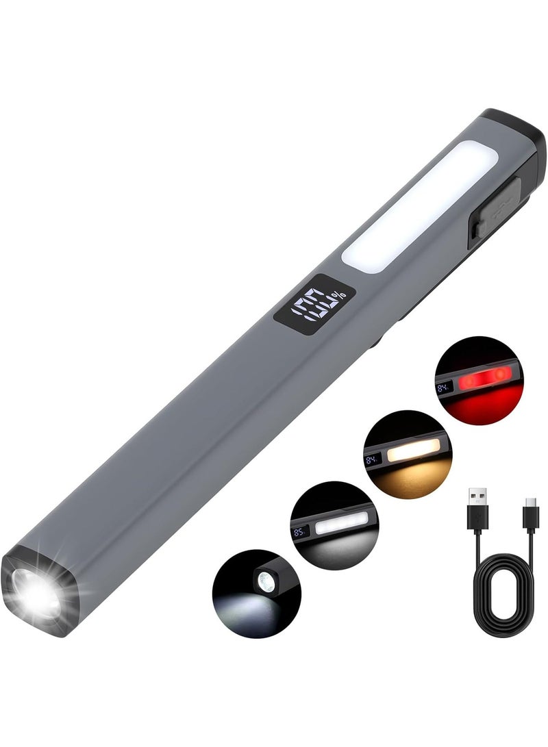 Rechargeable LED work light with white and red light modes, USB-C data cable, portable work light, 6 modes, with power indicator, waterproof, suitable for camping, emergencies and workshops (grey). - Image 1