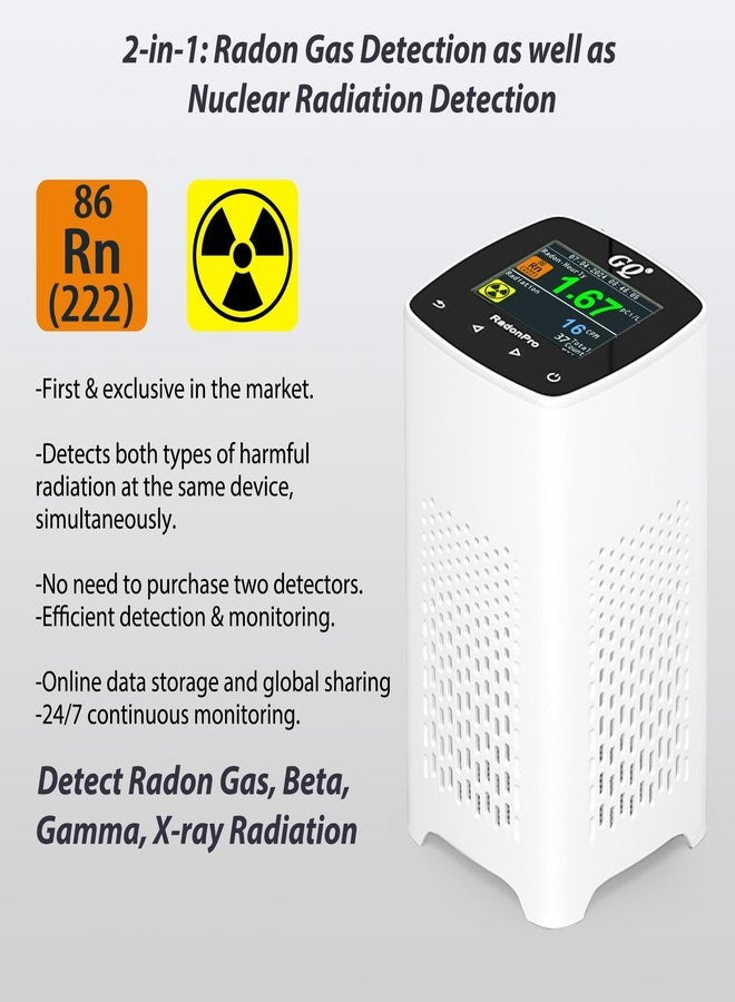 GQ Radon Detector Radon Pro 2-in-1 Radon Monitor Nuclear Radiation Detector Geiger Counter simultaneously detection fast accurate color simple display USA design - Image 2