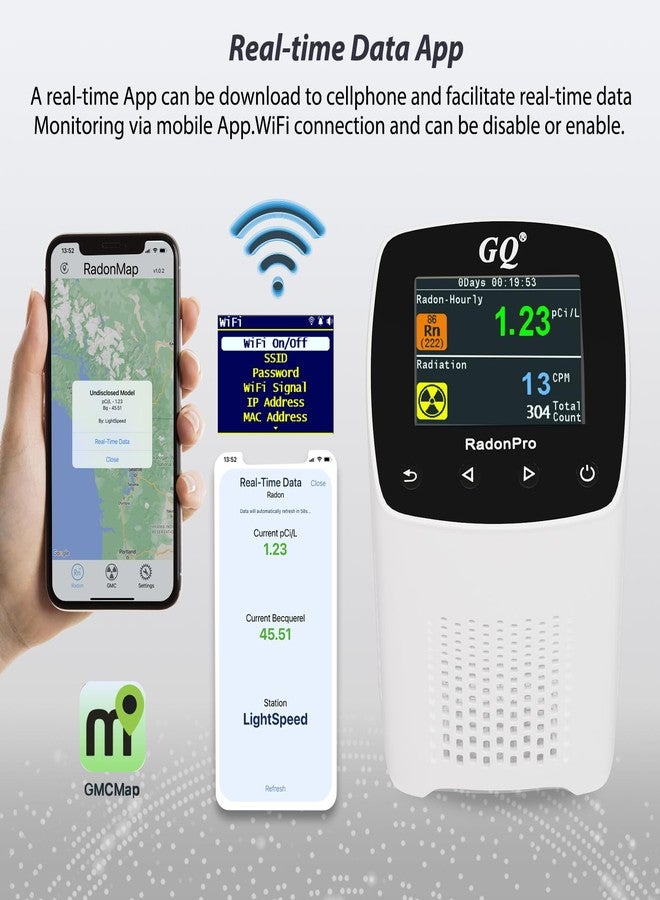 GQ Radon Detector Radon Pro 2-in-1 Radon Monitor Nuclear Radiation Detector Geiger Counter simultaneously detection fast accurate color simple display USA design - Image 5