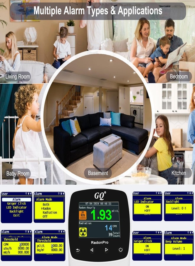 GQ Radon Detector Radon Pro 2-in-1 Radon Monitor Nuclear Radiation Detector Geiger Counter simultaneously detection fast accurate color simple display USA design - Image 4