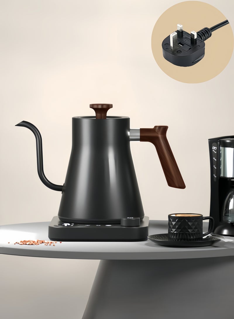 نيهاو غلاية متعددة الوظائف برأس مرن V60 ، غلاية كهربائية ، إبريق قهوة وإبريق شاي ، سعة 900 مل ، قوة 1200 واط ، تعديل درجة الحرارة عبر مفتاح مع شاشة LED رقمية ، عزل تلقائي للحرارة ، مصنوعة من الفولاذ المقاوم للصدأ 304 ، تناسب المنزل والمكتب - باللون الأسود - Image 2