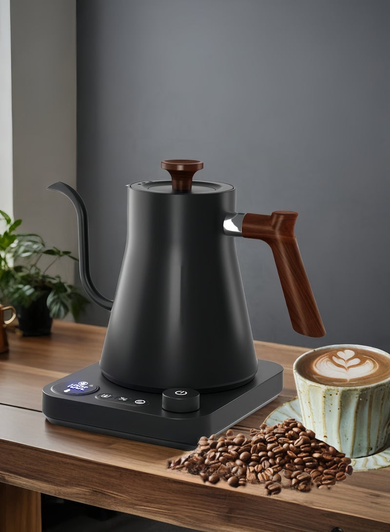 نيهاو غلاية متعددة الوظائف برأس مرن V60 ، غلاية كهربائية ، إبريق قهوة وإبريق شاي ، سعة 900 مل ، قوة 1200 واط ، تعديل درجة الحرارة عبر مفتاح مع شاشة LED رقمية ، عزل تلقائي للحرارة ، مصنوعة من الفولاذ المقاوم للصدأ 304 ، تناسب المنزل والمكتب - باللون الأسود - Image 1