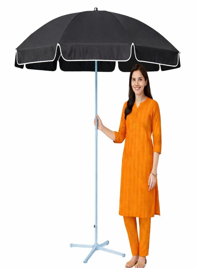 RAINPOPSON Garden Umbrella Black Color With Stand Sun & Rain Protection Outdoor Patio Garden Umbrella 7Ft (Black) - Image 1