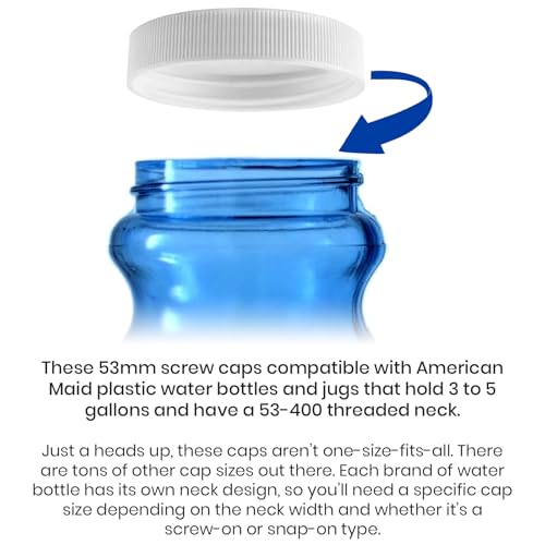 Calvana (6-Pack) Calvana 53mm Reusable Water Jug Caps, Lids for 3 and 5 Gallon Water Jug, Water Bottle Cover Screw Top, Compatible with American Maid Plastic Water Bottles and Jugs Ranging, PP Material, White - Image 4