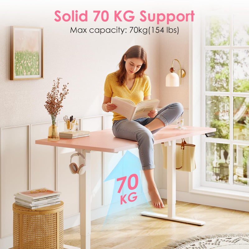 OffiGo Electric Height Adjustable Standing Desk, 48 Inch Pink Computer Desk for Women Girls, Sit Stand Table for Home, Office, Bedroom - Image 4