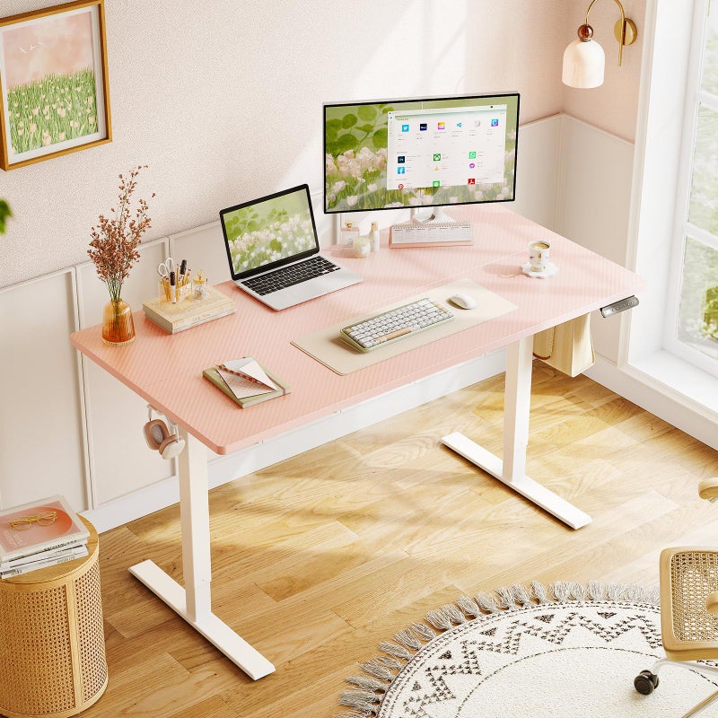 OffiGo Electric Height Adjustable Standing Desk, 48 Inch Pink Computer Desk for Women Girls, Sit Stand Table for Home, Office, Bedroom - Image 2