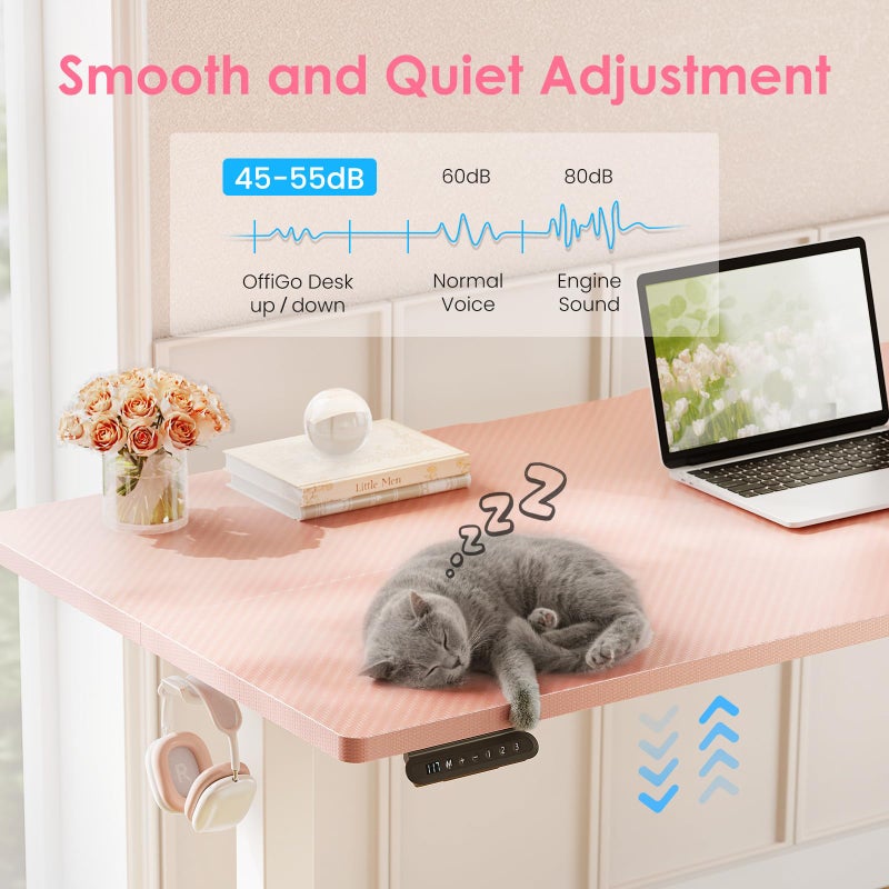 OffiGo Electric Height Adjustable Standing Desk, 48 Inch Pink Computer Desk for Women Girls, Sit Stand Table for Home, Office, Bedroom - Image 5