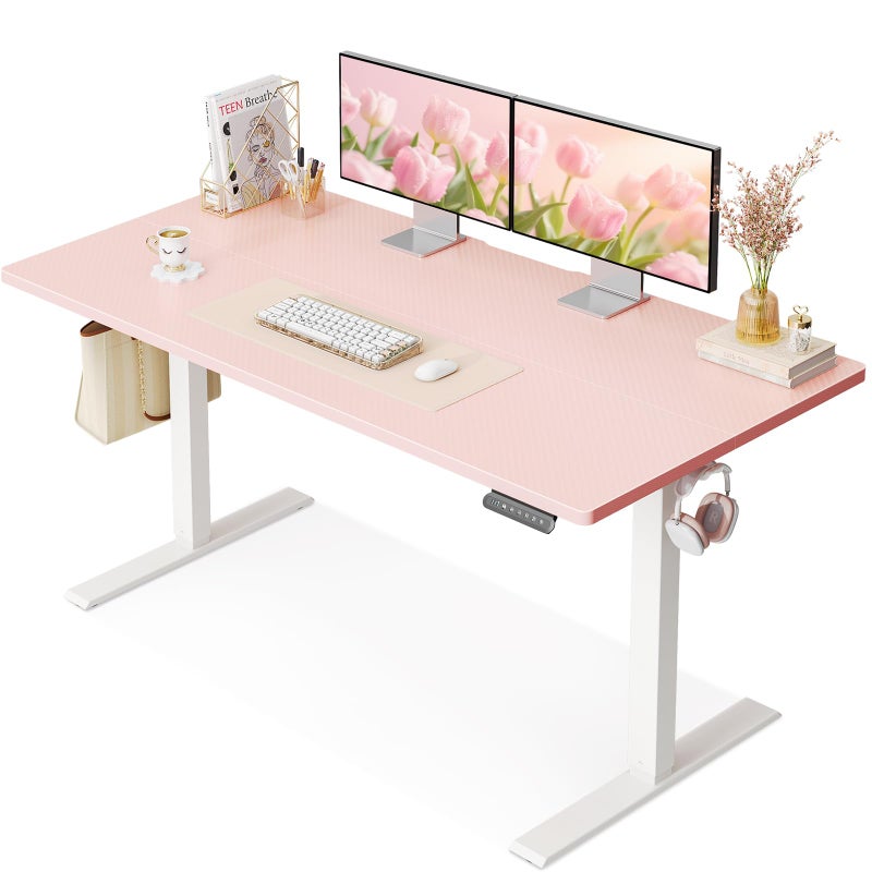 OffiGo Electric Height Adjustable Standing Desk, 48 Inch Pink Computer Desk for Women Girls, Sit Stand Table for Home, Office, Bedroom - Image 1
