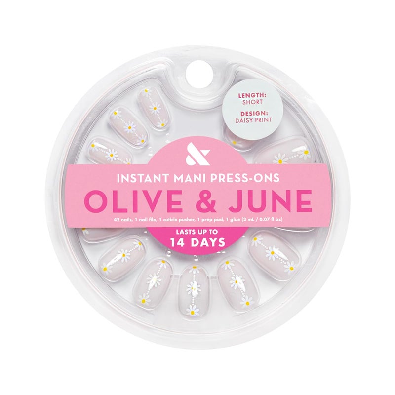Olive & June Instant Mani Press-On Nails (Glue) | 42 Fake Nails, 21 Sizes | Non-Toxic, Long-Lasting Recycled Materials Realistic Look | Spring Flowers & Patterns | Short, Round |Daisy Chain - Image 2