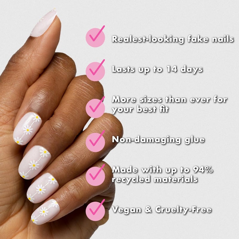 Olive & June Instant Mani Press-On Nails (Glue) | 42 Fake Nails, 21 Sizes | Non-Toxic, Long-Lasting Recycled Materials Realistic Look | Spring Flowers & Patterns | Short, Round |Daisy Chain - Image 4