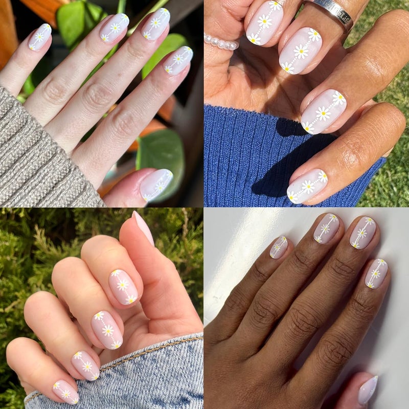 Olive & June Instant Mani Press-On Nails (Glue) | 42 Fake Nails, 21 Sizes | Non-Toxic, Long-Lasting Recycled Materials Realistic Look | Spring Flowers & Patterns | Short, Round |Daisy Chain - Image 5