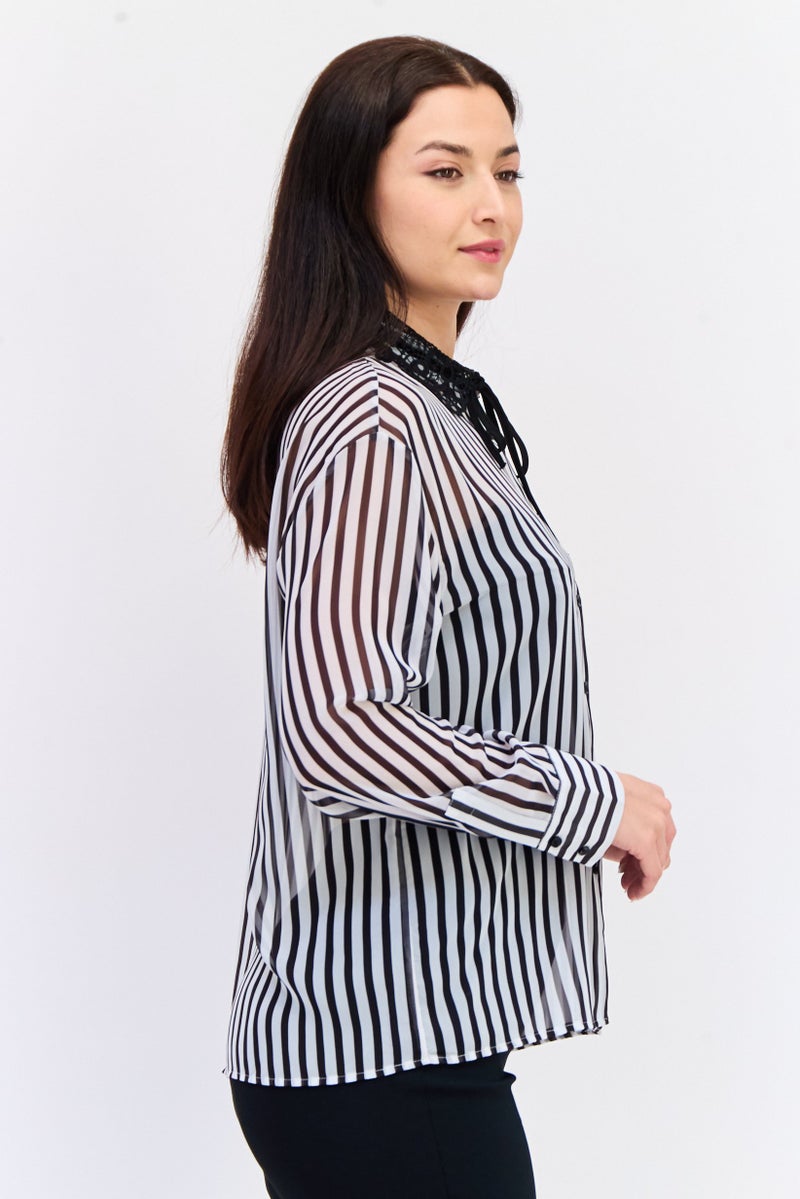 KOTON Women Regular Fit Stripe Long Sleeves Shirt, Multicolor - Image 2