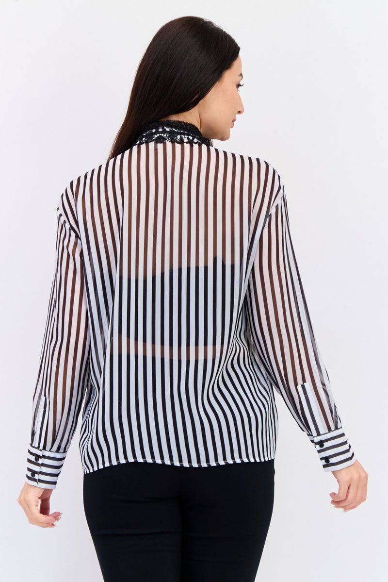 KOTON Women Regular Fit Stripe Long Sleeves Shirt, Multicolor - Image 4