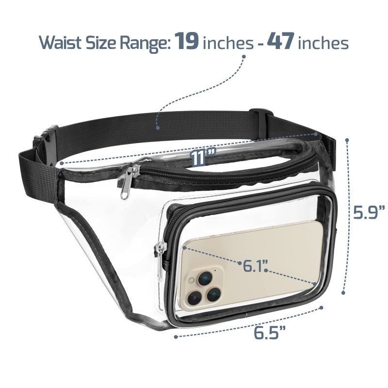 Veckle Clear Fanny Pack Stadium Approved - Clear Bag for Stadium Events Transparent Belt Bag for Women Men, Adjustable Waist Bag for Sports, Concerts, Black - Image 2