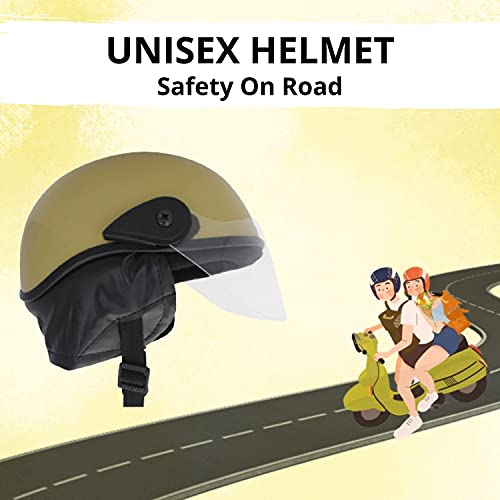 Western Era Half Helmet with Clear Visor for Men & Women ||Safety & Comfort|| Stylish Enhanced Design || (Large, Khakhi Glossy) - Image 2