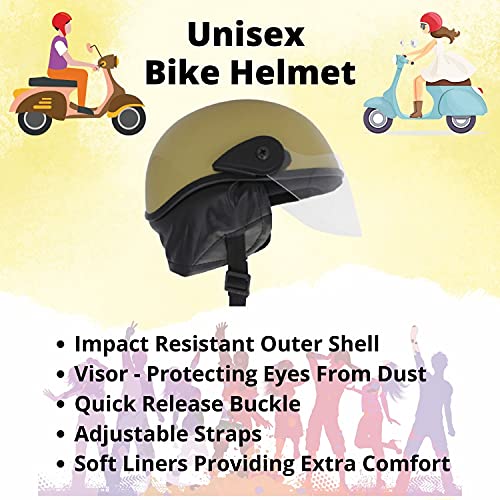 Western Era Half Helmet with Clear Visor for Men & Women ||Safety & Comfort|| Stylish Enhanced Design || (Large, Khakhi Glossy) - Image 5