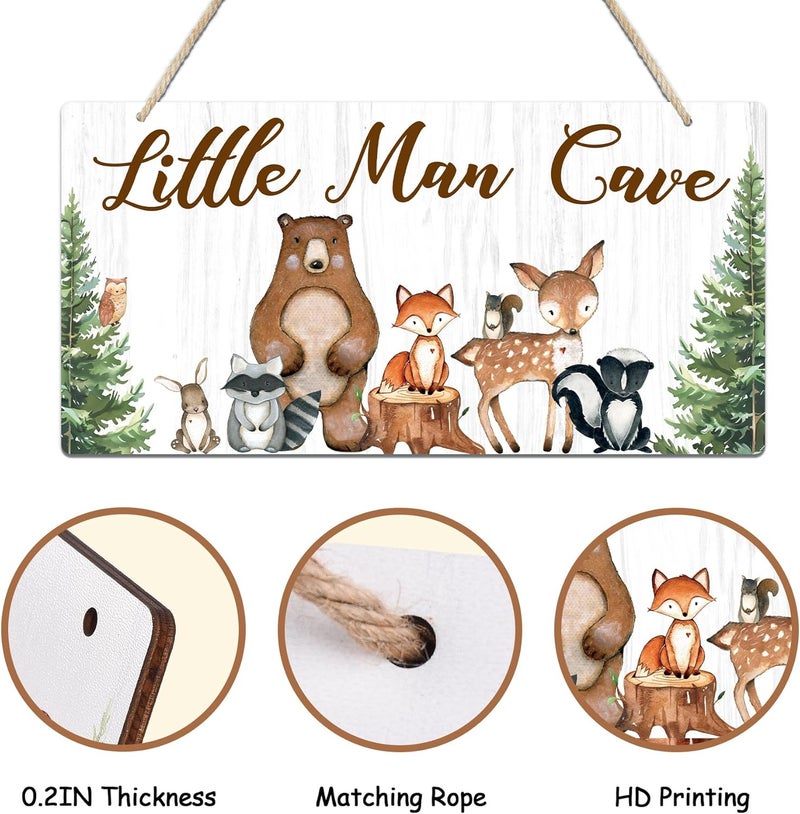 Uflashmi Wood Liitle Man Cave Sign Woodland Animal Nursery Wall Decor for Baby Boys Room Woodland Theme Nursey Room Decor for Toddler Boy 12x6 - Image 4