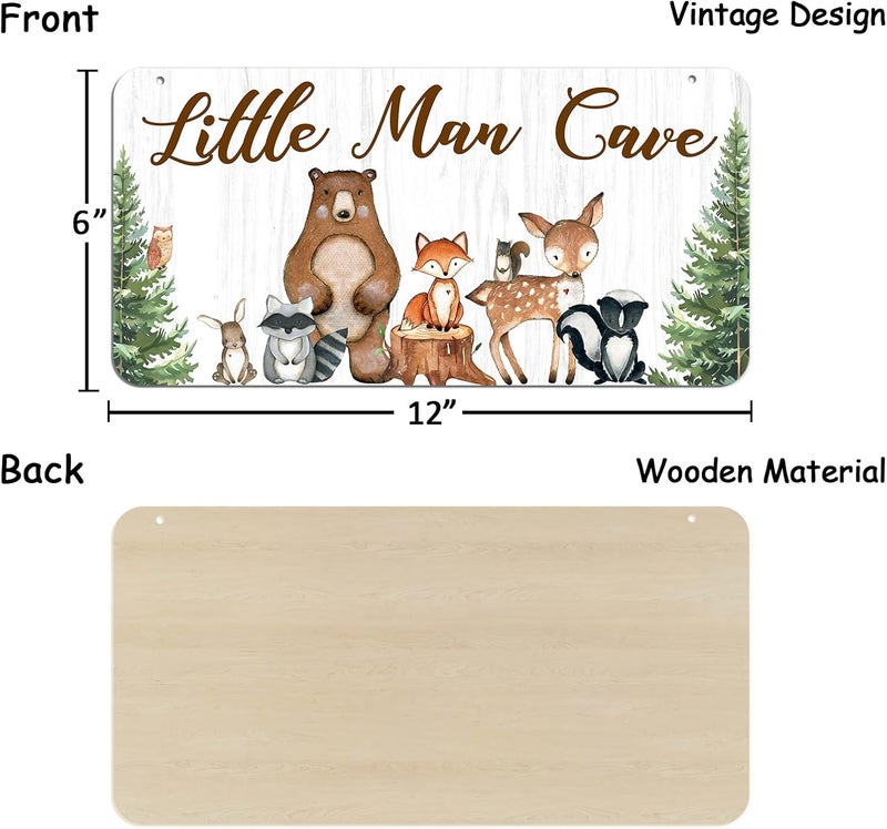 Uflashmi Wood Liitle Man Cave Sign Woodland Animal Nursery Wall Decor for Baby Boys Room Woodland Theme Nursey Room Decor for Toddler Boy 12x6 - Image 3