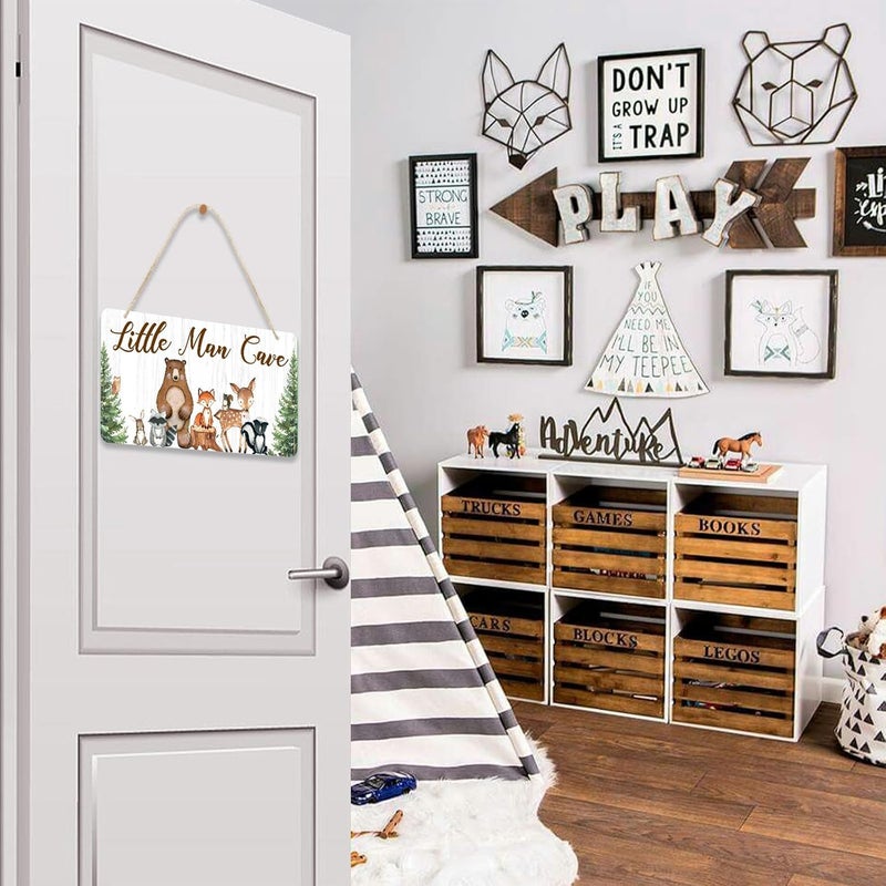 Uflashmi Wood Liitle Man Cave Sign Woodland Animal Nursery Wall Decor for Baby Boys Room Woodland Theme Nursey Room Decor for Toddler Boy 12x6 - Image 5