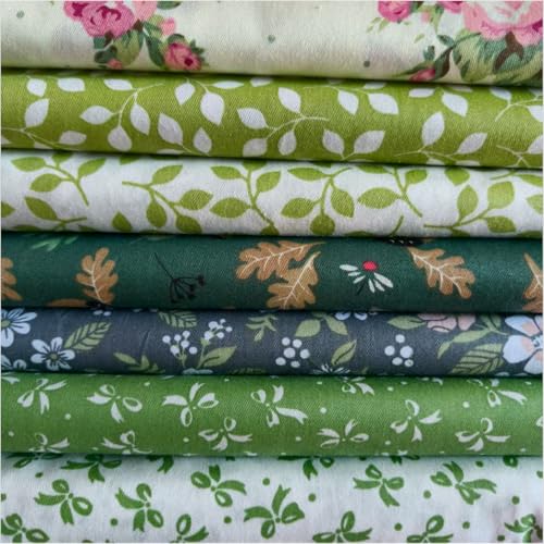 Antetek 7Pcs 9.8" x 9.8"(25 * 25CM) Cotton Fabric DIY Making Supplies Quilting Patchwork Fabric Fat Quarter Bundles DIY for Quilting Cotton Patchwork Cushions (7pcs Small Flowers, 9.8" x 9.8") - Image 1