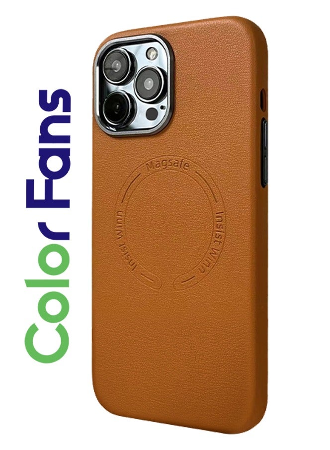 Case for iPhone 15 Pro Fashion Leather Magnetic Cover Orange