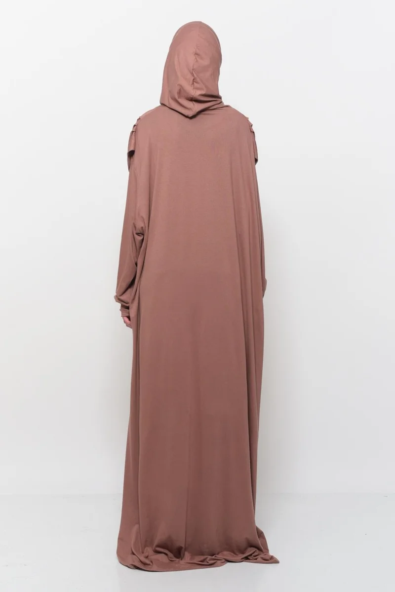 التوبة Practical One Piece Cotton Bat Sleeves Removable Organic Hijab Prayer Dress with Headscarf - Earthenware