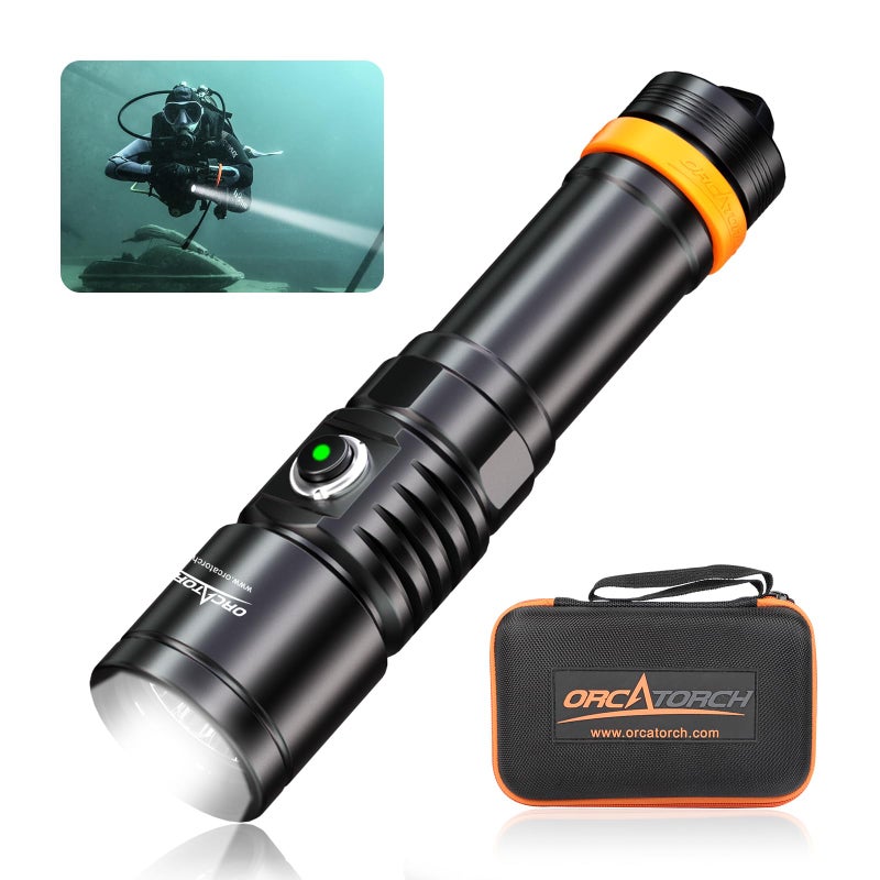 ORCATORCH مصباح الغوص ORCATORCH D710، 3000 لومن ضوء تحت الماء فائق السطوع مع شعاع ضيق بزاوية 6 درجات، مصباح غوص ليلي مقاوم للماء IP68 يصل إلى 150 متر (أسود) - Image 1