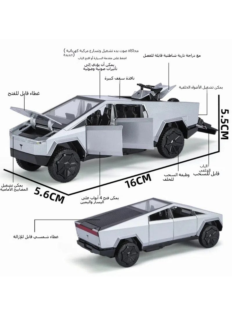 عام محاكاة 1: 32 تسلا بيك أب أتف سبيكة سيارة نموذج لعبة جمع زخرفة الأطفال الصوت والضوء لعبة (الفضة) - Image 2