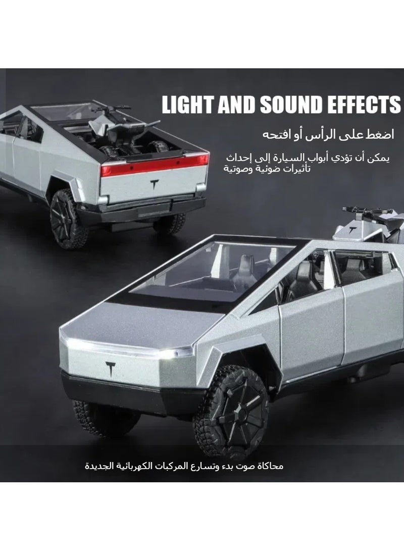 عام محاكاة 1: 32 تسلا بيك أب أتف سبيكة سيارة نموذج لعبة جمع زخرفة الأطفال الصوت والضوء لعبة (الفضة) - Image 3
