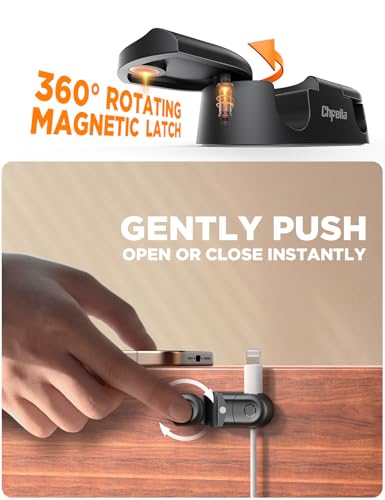 Chfeila Magnetic Cable Clips - Chfeila 4Pack [Dual Slot] [360°Rotating & Twist-Lock] Cord Management, Adhesive Phone Charging Keeper, Wire Organizer Holder for Nightstand, Home Office Desk Accessories Decor - Image 2
