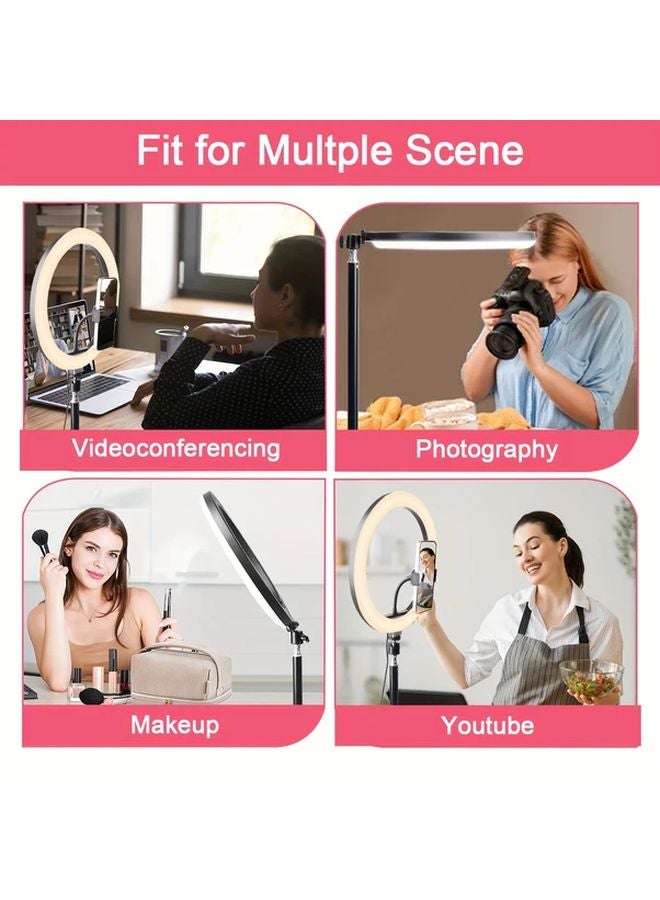 12 بوصة ضوء دائري أسود مع ثلاثة أوضاع حامل أرضي ثلاثي القوائم للبث المباشر ومكياج التصوير - Image 3