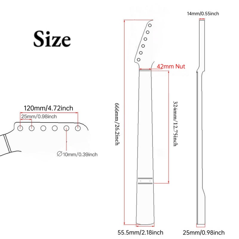 Amuic Strat Guitar Neck 22 Fret, 25.5" Canadian Maple Electric Guitar Neck for ST Style Guitar Parts Replacement - Image 2