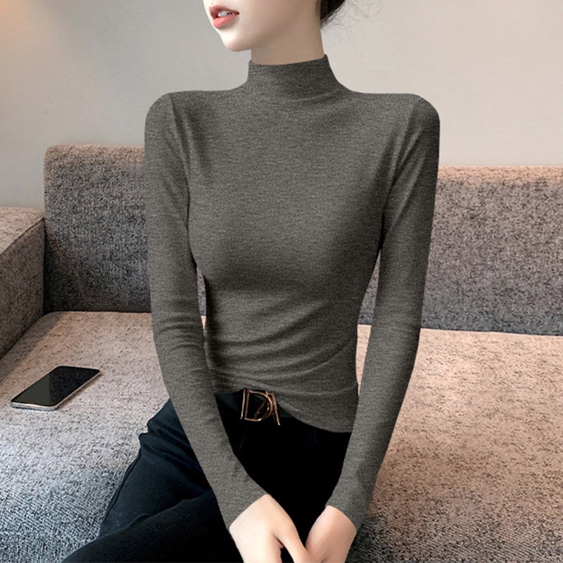 Modal half-turtleneck base shirt women's autumn and winter inner wear slim long-sleeved t-shirt mid-collar trendy top 2025 new style - Image 1