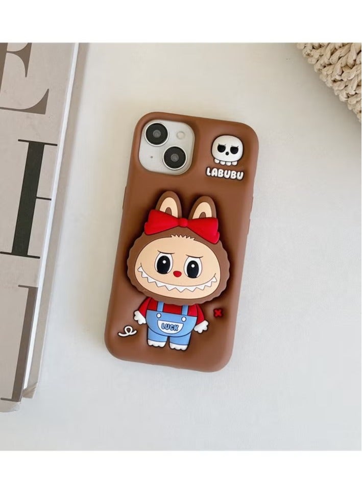 لابوبو جراب IPhone16Pro، خيط تعليق LABUBU، سيليكون TPU Kawaii مقاوم للخدش والصدمات.