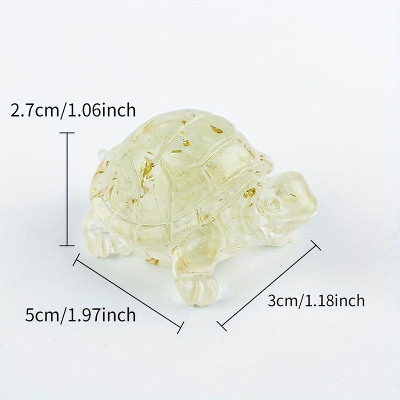 Natural Quartz Turtle 1pc Resin Wrapped Gravel Desktop Home Decor Gift Watermelon Crystal Golden Foil - Image 3