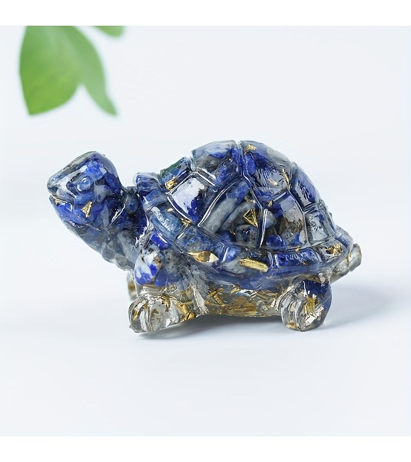 Natural Quartz Turtle 1pc Resin Wrapped Gravel Desktop Home Decor Gift Watermelon Crystal Golden Foil - Image 4