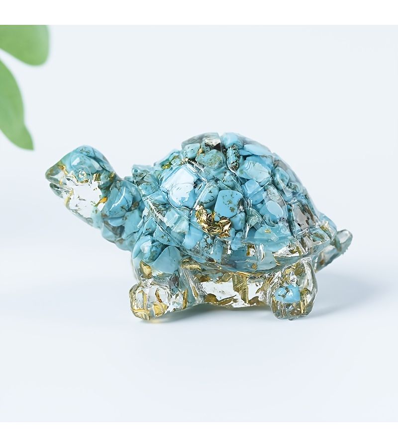 Natural Quartz Turtle 1pc Resin Wrapped Gravel Desktop Home Decor Gift Watermelon Crystal Golden Foil - Image 1