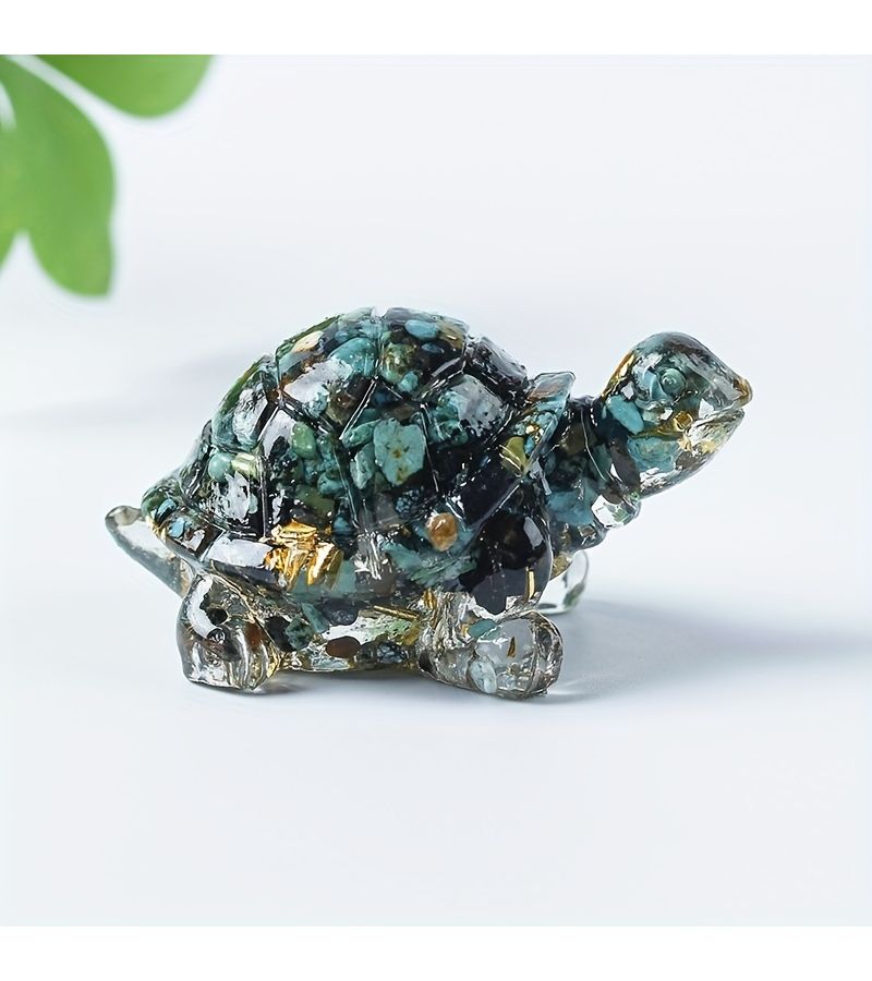 Natural Quartz Turtle 1pc Resin Wrapped Gravel Desktop Home Decor Gift Watermelon Crystal Golden Foil - Image 2